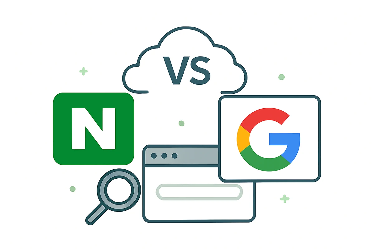 Image of the Naver and the Google logos